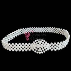 Centura din perle pe elastic Alba BLT026MM - HandMade